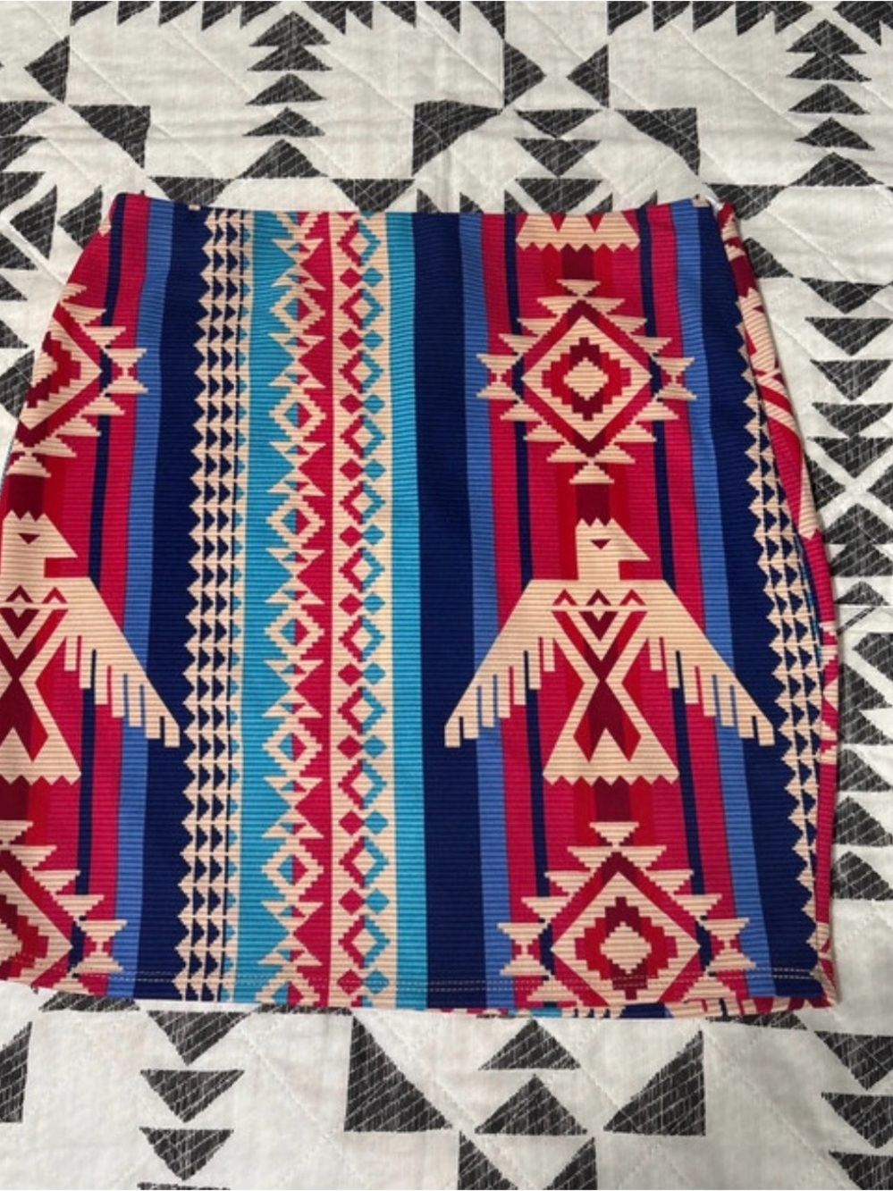 L&B Red, Blue & Cream Tribal Midi Skirt